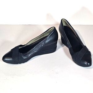 Naturalizer Black Leather Office Wedge Pumps Sz 8.5 Slip On Career Comfort Shoes